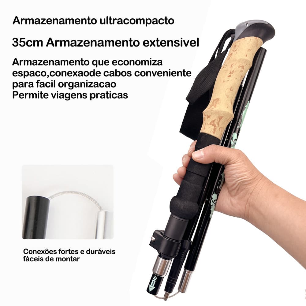 2 pólos de Trekking dobráveis em liga de alumínio telescópico para escalada de montanha
