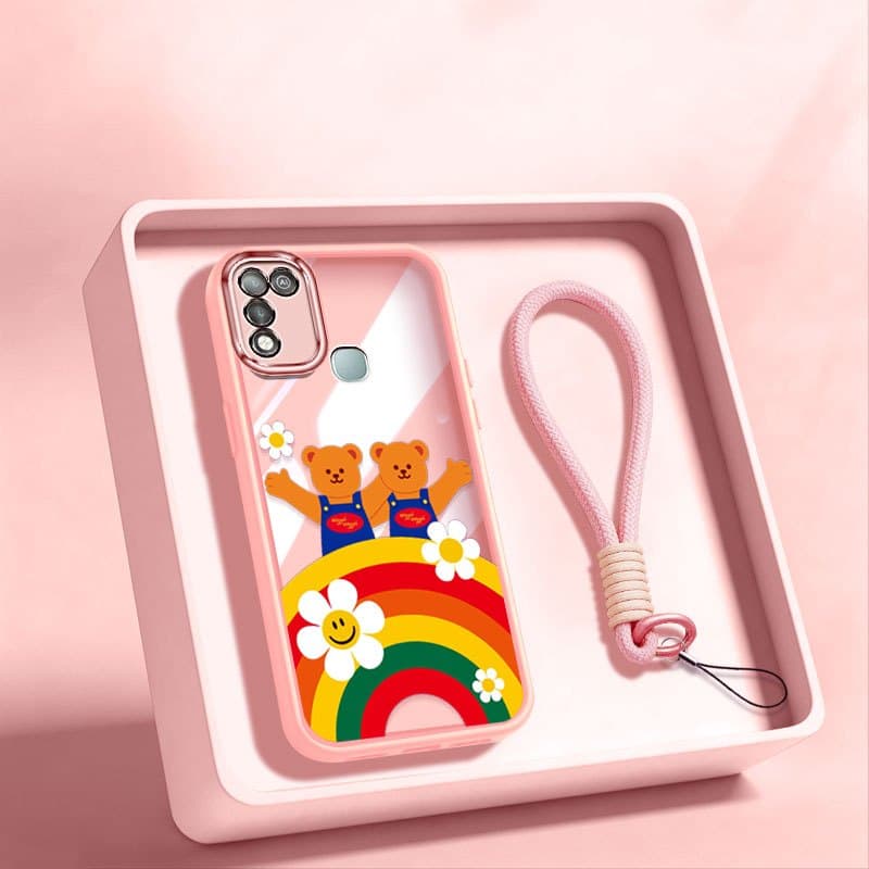 Capa De Telefone YBD Para Infinix Hot 10 11 Play X680 X680B X680C Kawaii 2 Ursos Arco-Íris Margarida Transparente Macia