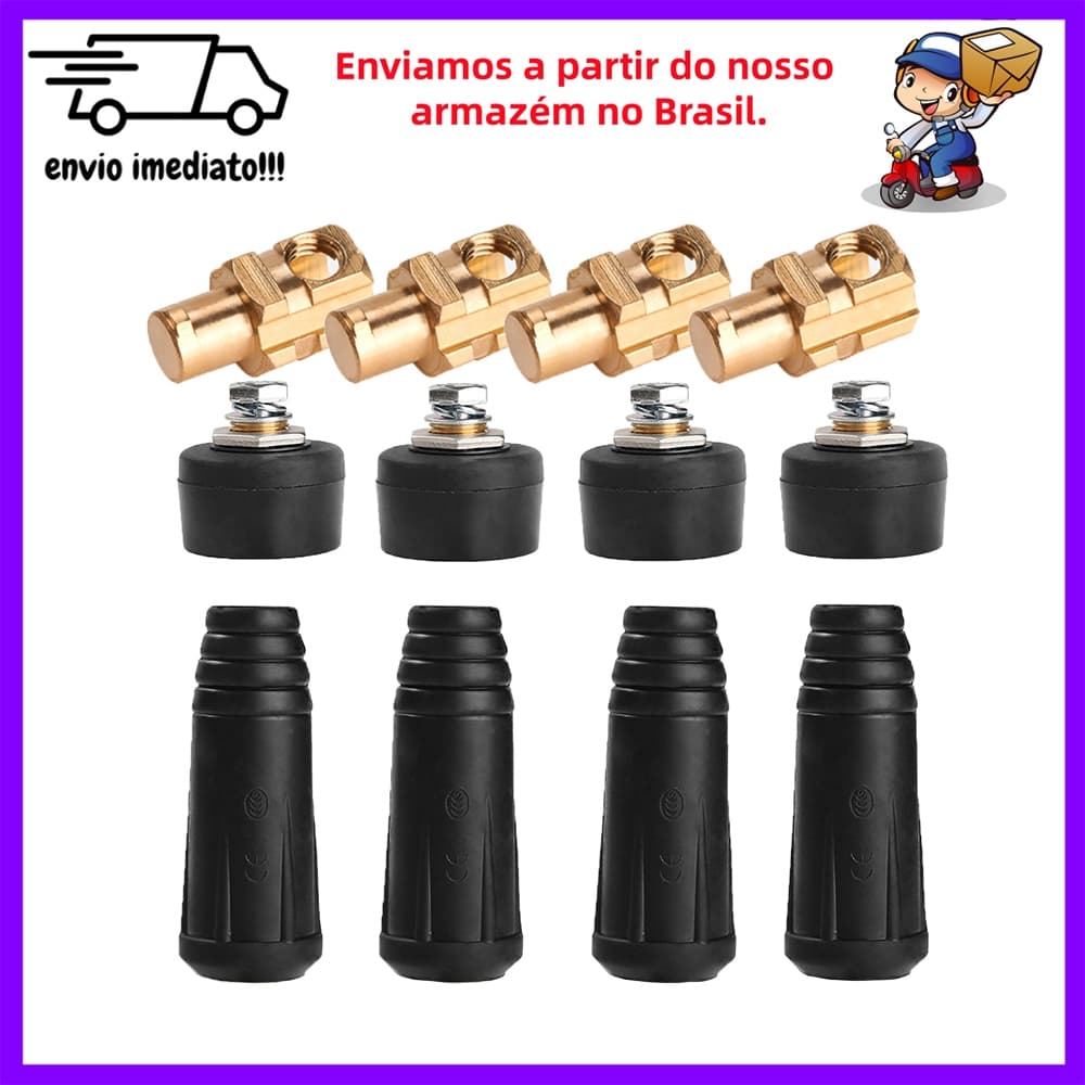 Conjunto de 4 peças de conector fêmea macho de 9 mm, adequado para cabo de soldagem de 10-25 mm