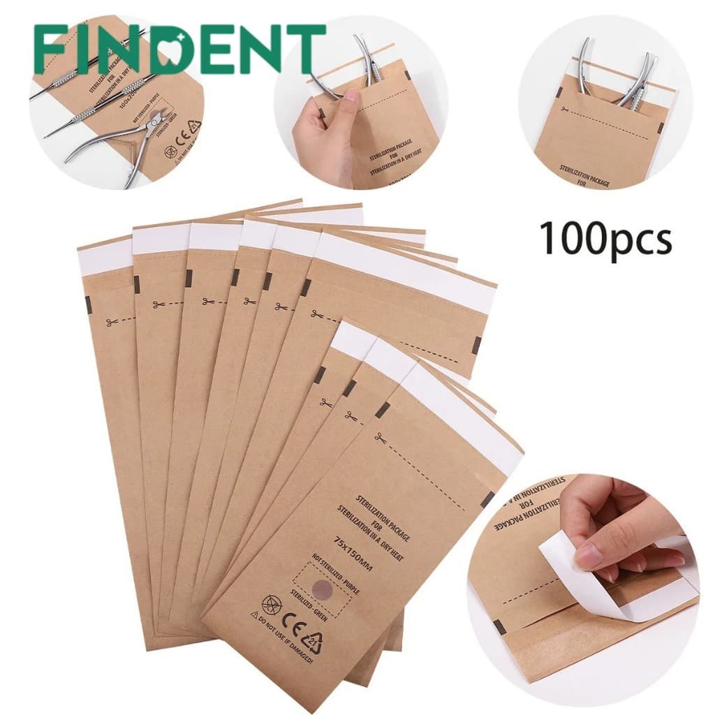 100 Unidades/Caixa Bolsas Descartáveis De Esterilização De Papel Kraft Sacos De Armazenamento De Esterilizador Autovedan