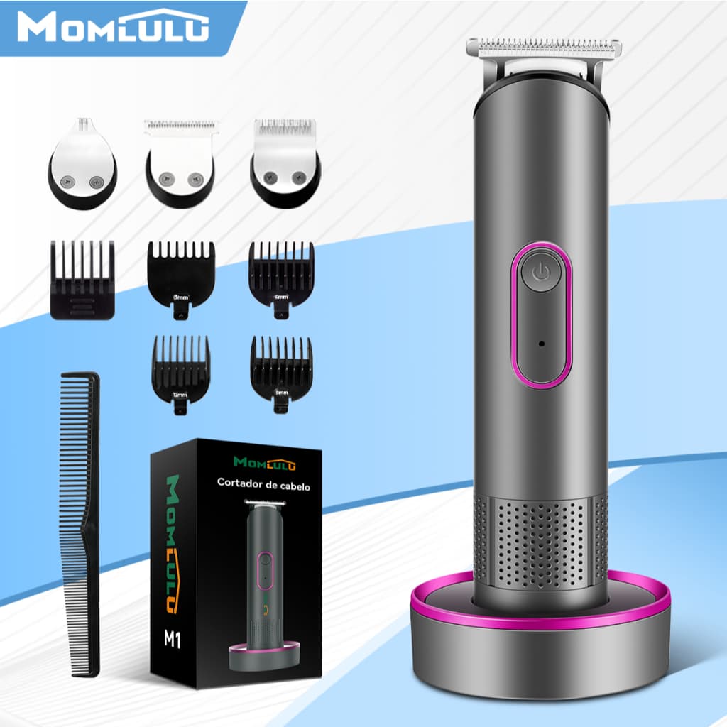 MOMLULU M1 9 em 1 Mudo Máquina Profissional De Cortar Cabelo Elétrico Barbear Aparador De Pelo Sem Fio Base Carregadora