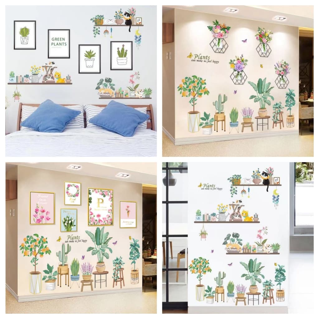 HJ197 Adesivos de Parede Planta Verde Decoração de Entrada Adesivos Sala de Estar Quarto Sofá Fundo Decoração de Parede