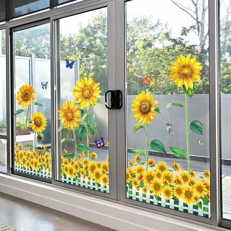 HJ196 Adesivos de vidro fresco Decoração de flores Adesivos de janela de loja Cozinha Sala de estar Varanda Adesivos de