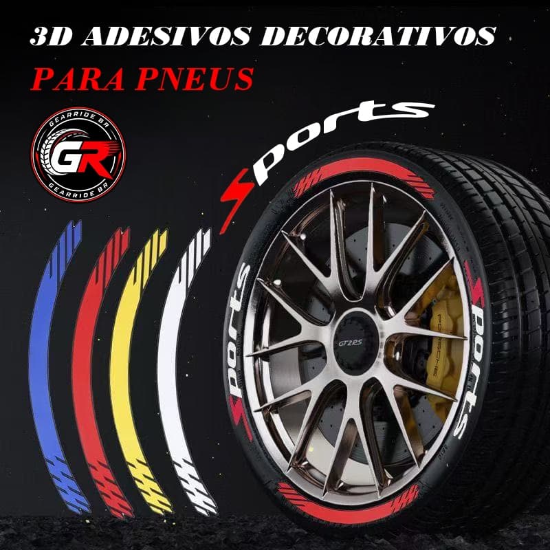 Adesivo Pneu 3D PVC Letras Esportivas Universal 2/8/16 Peças Carro Moto Bicicleta