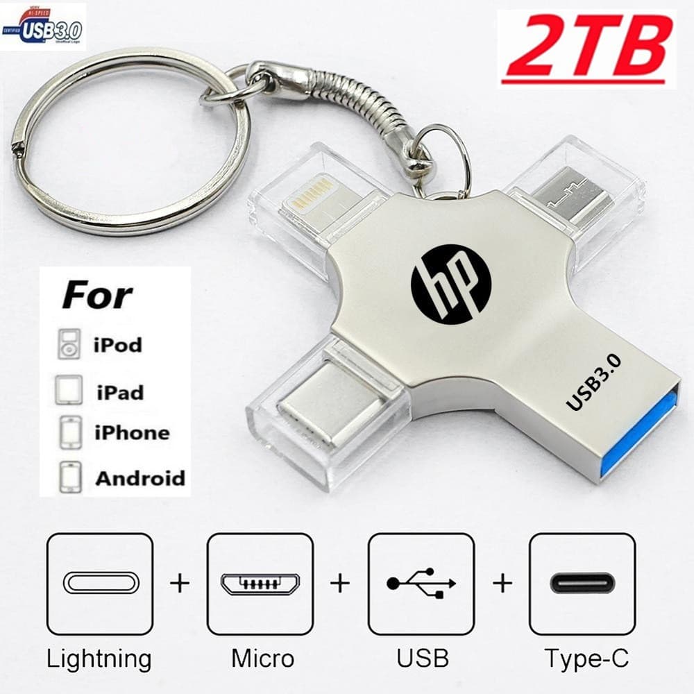 2TB 4-Em-1 1TB flash drive USB 3.0 Memória Vara OTG Pendrive Velocidade Rápida Tipo-C Para i/O/S/Tablet/Android/Smartpho