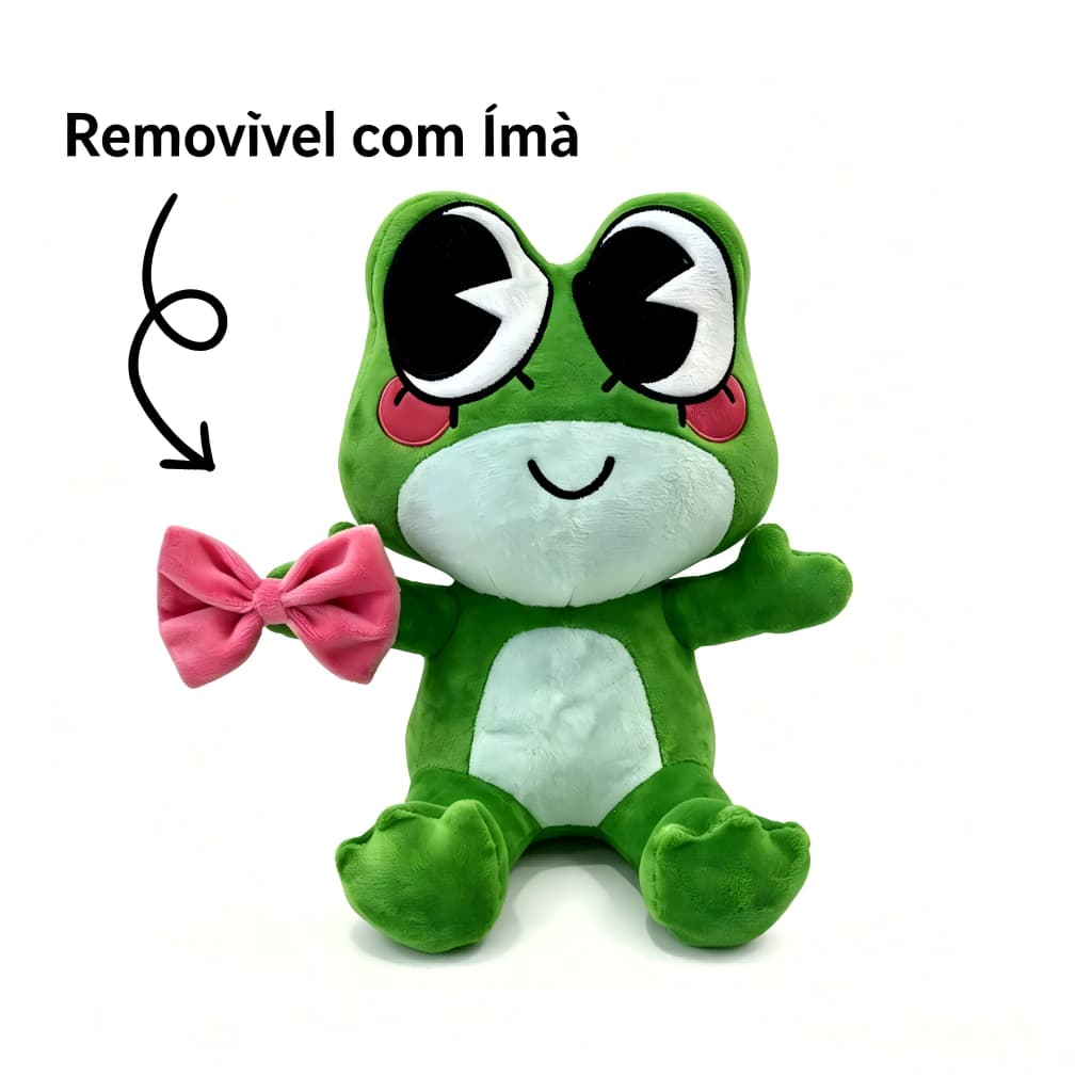 Pelúcia Sapo Ribbit Laço Magnético Removível Boneco Macio Presente Infantil Colecionável