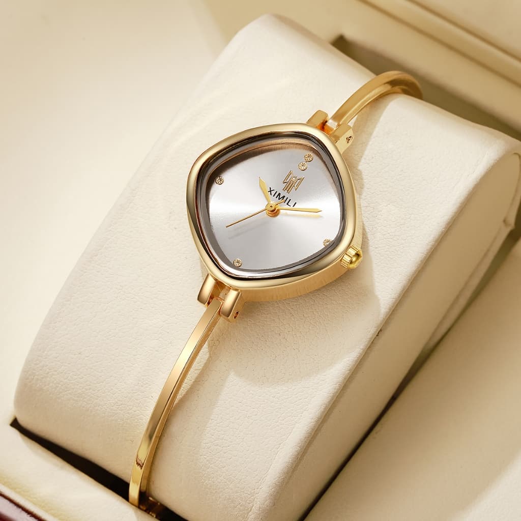 (Sem Caixa De Presente) Relógio De Quartzo Feminino Com Pulseira De Ouro Pulso Strass Incrustado De Nicho De Luxo Elegan