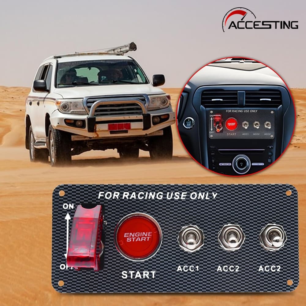 Painel De Interruptor 5 Em 1 12V , Botão De Partida De Motor De Corrida De Fibra De Carbono , Adequado Para Carro , RV ,