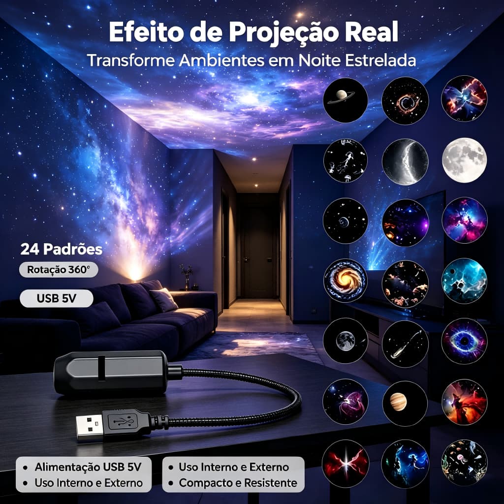Portátil Romântico Galáxia Estrela Projetor USB LED Atmosfera Lâmpada Regulável Luz Noturna Para Decoração De Casamento