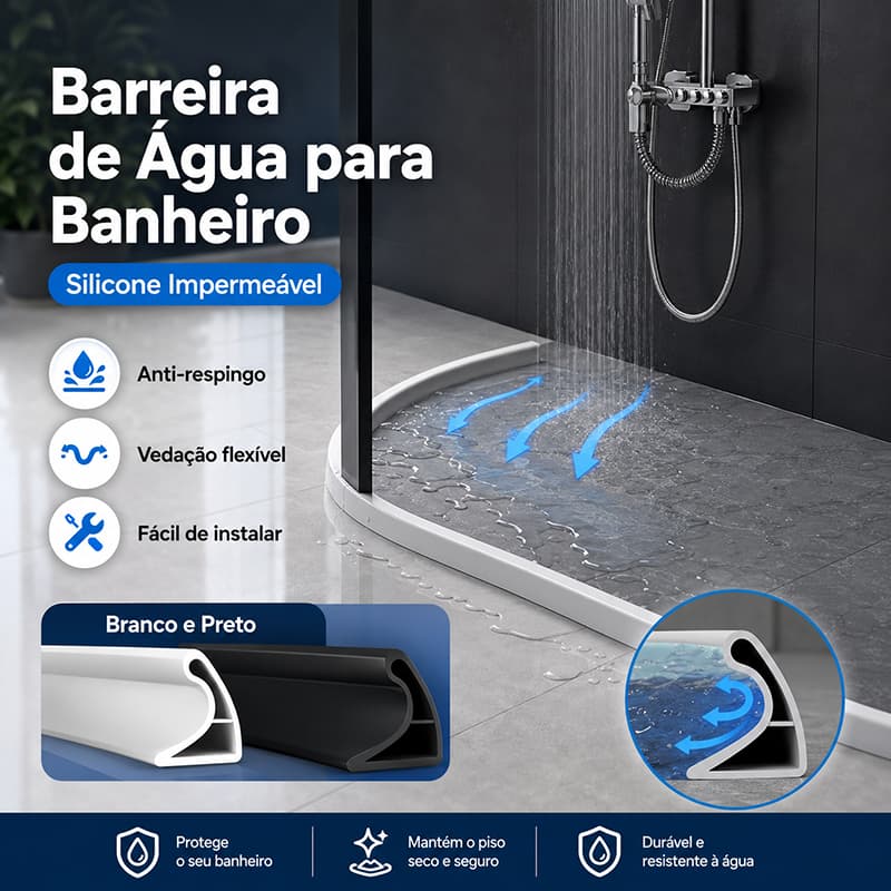 Barreira de Água para Banheiro Barreira de Silicone para Banheiro Fita Vedação Impermeável