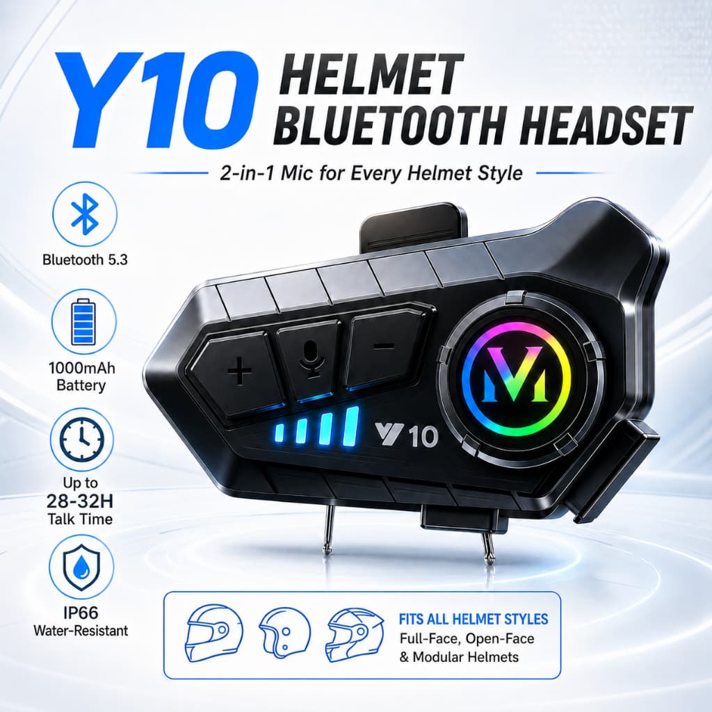 Y10 Capacete Da Motocicleta Fone De Ouvido Sem Fio Bluetooth BT5.3 IP66 1000mAh À Prova Dwireless Água Interfone Música
