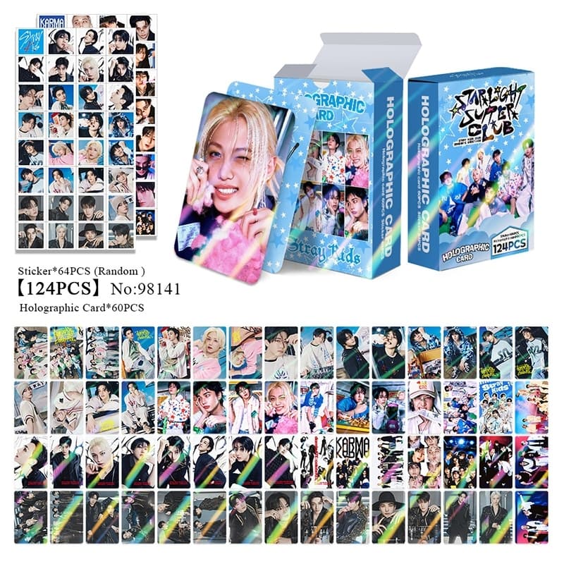 124Pcs/Box Stray Kids Photocards THIS & THAT DO IT Holographic LOMO Card FELIX Seungmin Lee Sabe HAN Sticker