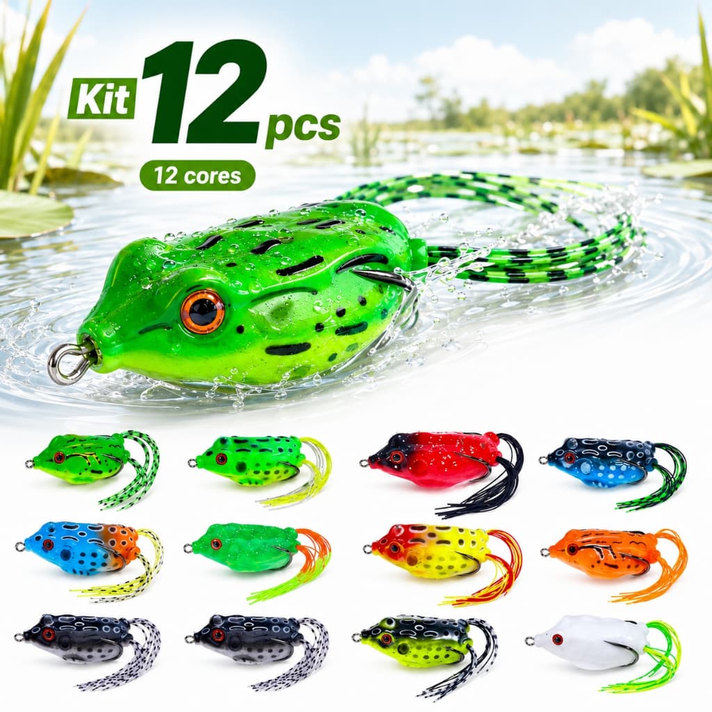KIT 12 Iscas para pesca Artificial Frog Sapinho sapo Anti Enrosco