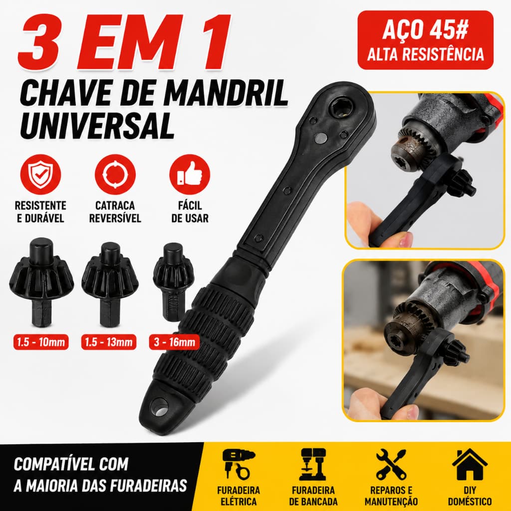Um conjunto de 4 chaves de mandril de broca de ferro
