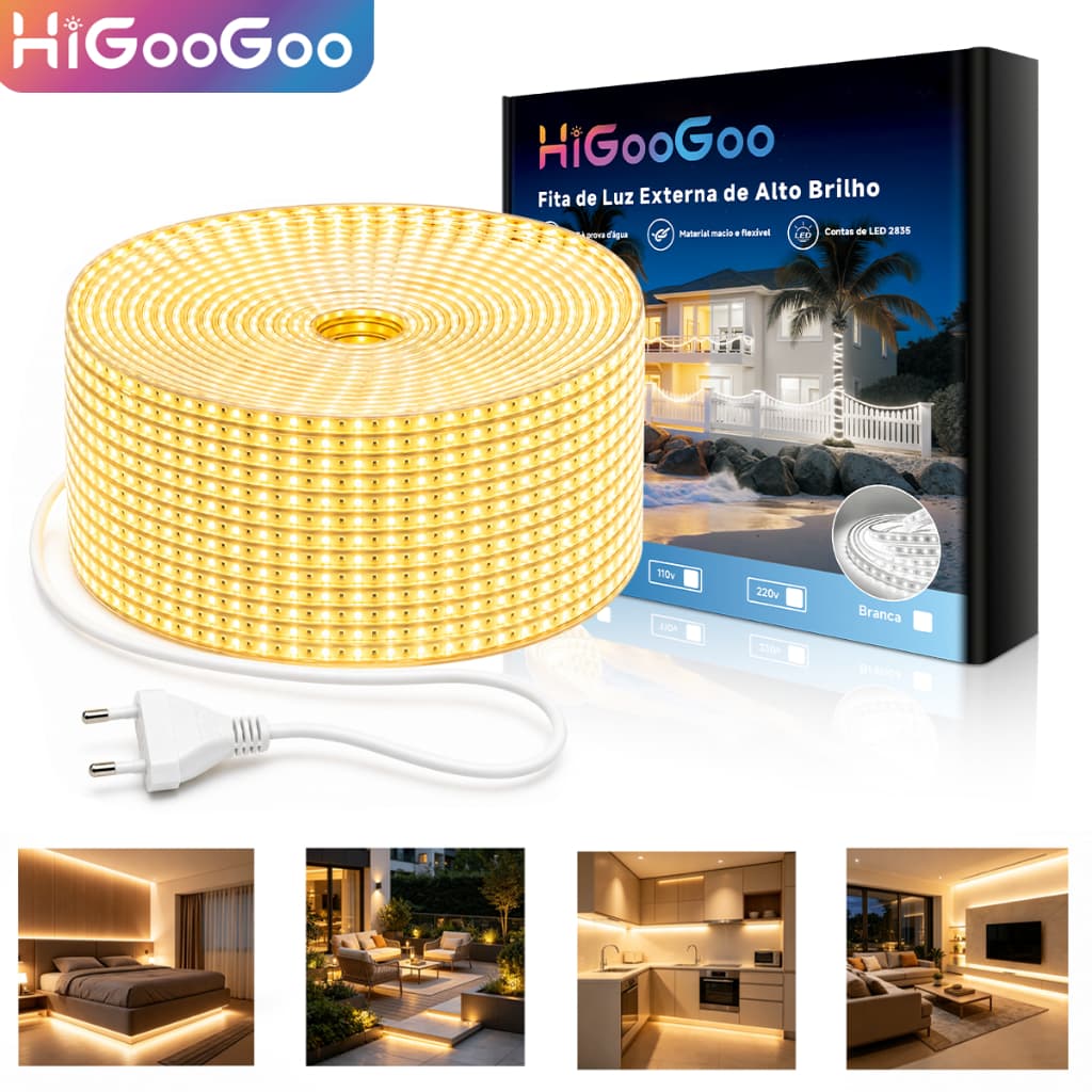 HiGooGoo Fita De LED Exter Alto Brilho Branco Quente 10M/20M/30M IP67 Para Decoração Flexível 110V/220V
