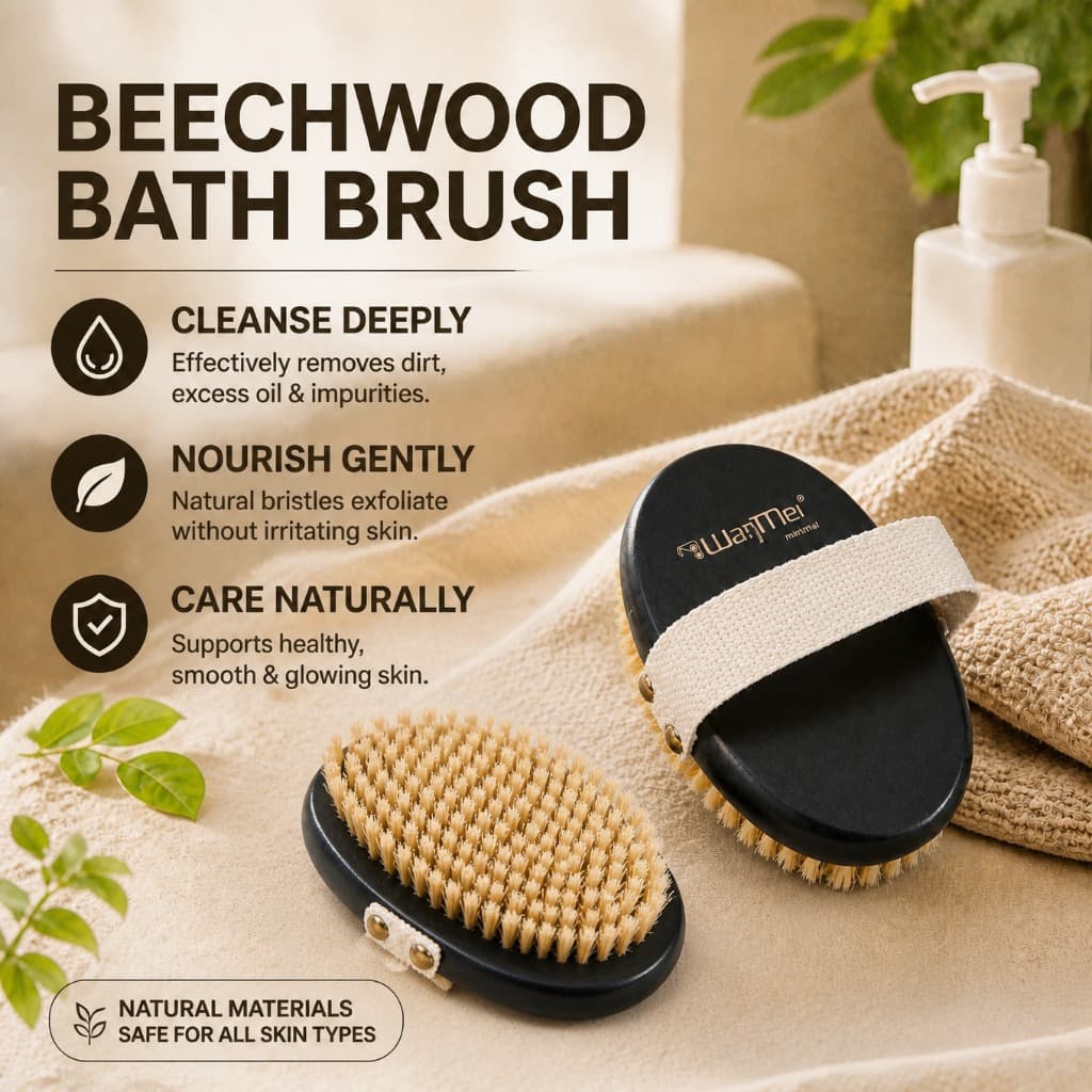 Escova De Banho De Cerdas Naturais , Esfoliante Corporal De Madeira De Faia , Seca E Úmida Com Alça De Mão