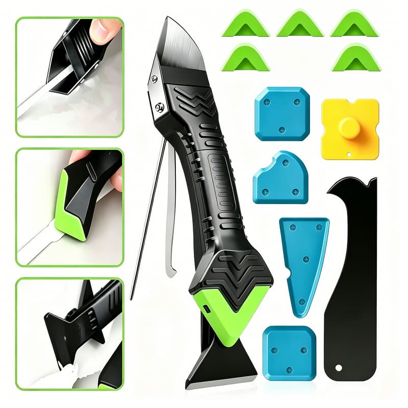 Kit 12 Peças Espátula Removedora de Silicone e Rejunte, Ferramenta Multiuso para Piso, Vidro e Limpeza Geral