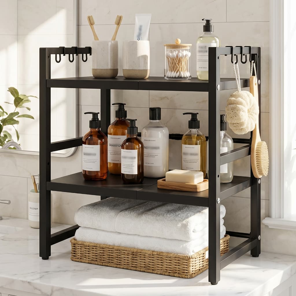Suporte Para Microondas Com Barra Única | Prateleira Extensível Preta Grande Rack Resistente Forno