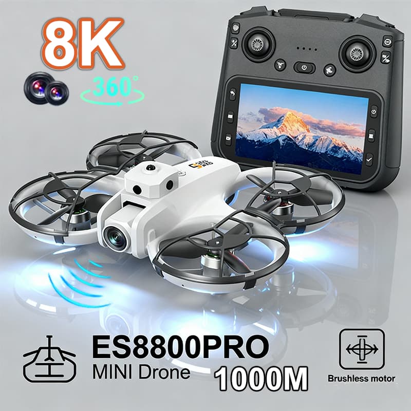 ES800 Pro Mini Drone 8K Profissional Câmera HD Sem Escova WiFi FPV Dron Tela Para Evitar Obstáculos Helicópteros Quadcop