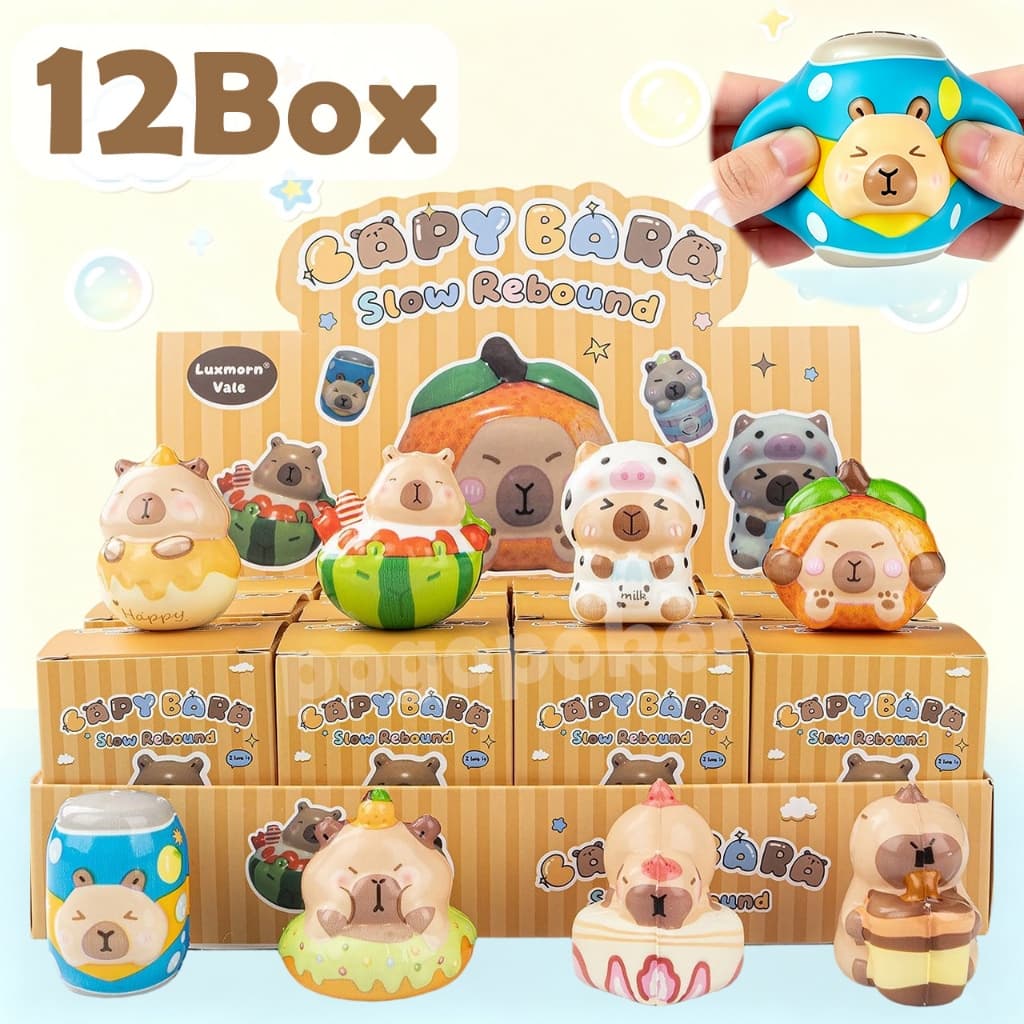 Kit com 12 Squishy Capivara Caixa Surpresa Retorno Lento Brinquedo Antiestresse presente infantil