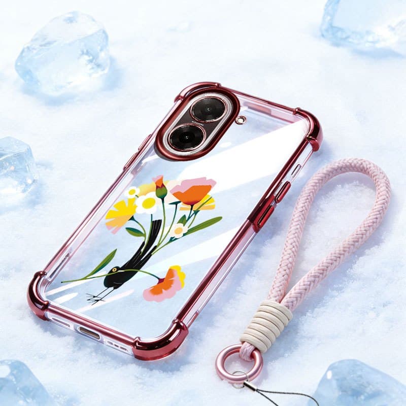 YBD Capa Transparente Para Redmi A5 A7 Turbo 4 Pro Xiaomi POCO F7 C71 Arte Magpie Buquê Borda Galvanizada Quatro Cantos