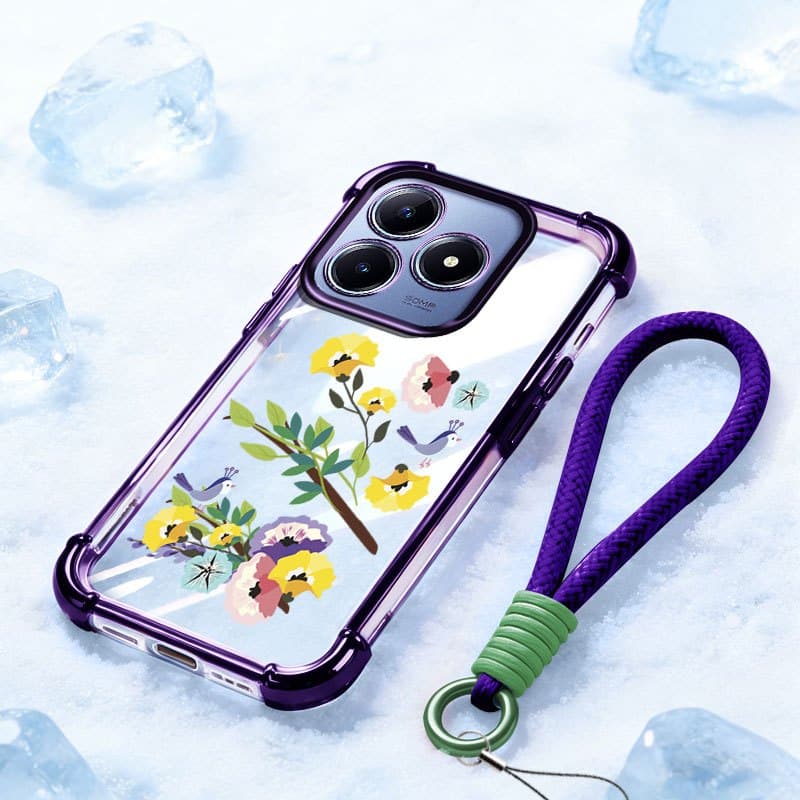 YBD Capa Transparente Para OPPO Realme Note 80 70 70T 60 60X Arte Magpie Buquê Borda Galvanizada Quatro Cantos Concha