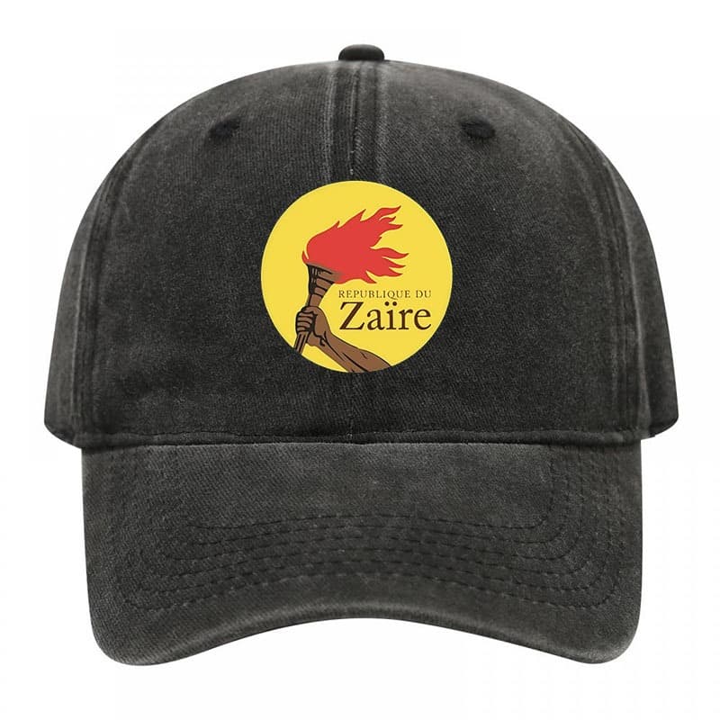 Republique Du Zaire Torch Logo Vintage Lavado Preto Boné De Beisebol Angustiado Ajustável Algodão Pai Chapéu Retro Afric