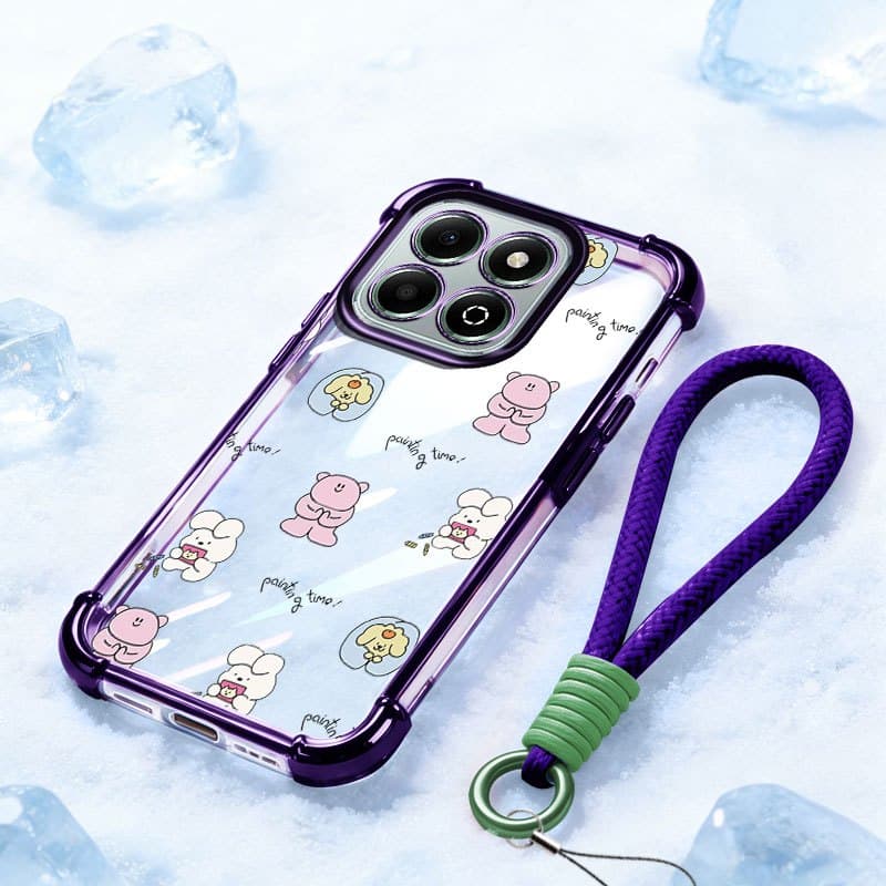 YBD Capa Transparente Para Honor X6A X6B Plus X5C X6C X6D X7C X7D Desenho Animado Urso Cachorro Doodle Padrão Com Alça D