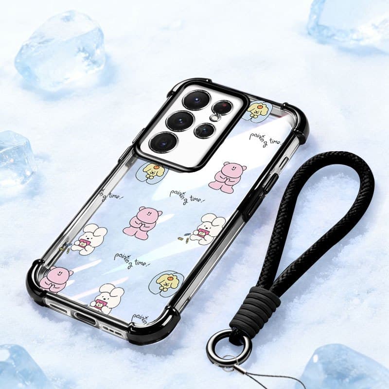 YBD Capa Transparente Para Samsung Galaxy S26FE S26 Plus S26 Ultra S26 + S26 Edge Note 10 Cartoon Bear Dog Doodle Padrão
