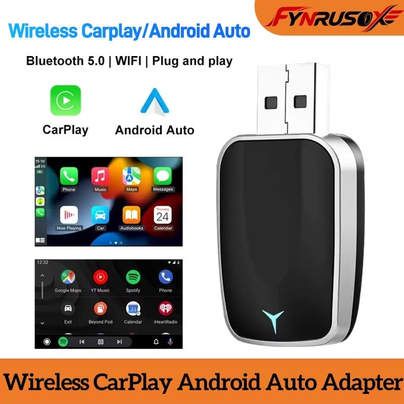Adaptador Sem Fio Automático Android 2 Em 1 Para Carros Plug & Play , Conexão Estável 11 + CarPlay iOS 10 +