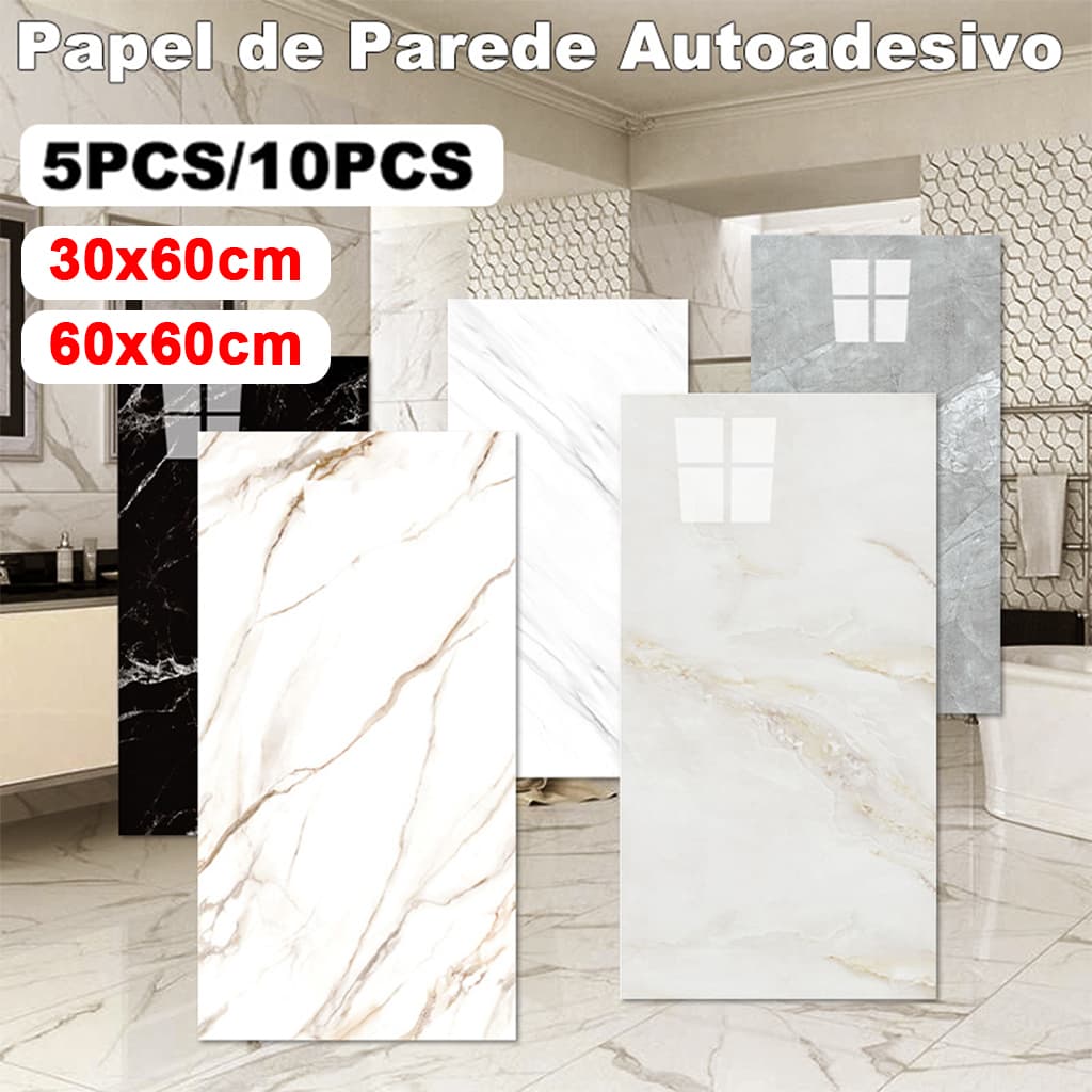Papel de parede autoadesivo com textura de mármore 3D lavável, 30x30/60x30cm-fácil instalação