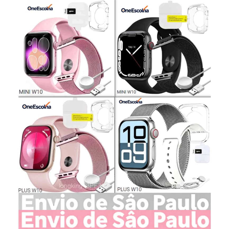 Smartwatch W10 Mini/Plus/Max Relógio Inteligente Série 10 Original Inclui tamanhos múltiplos 38/45/49mm