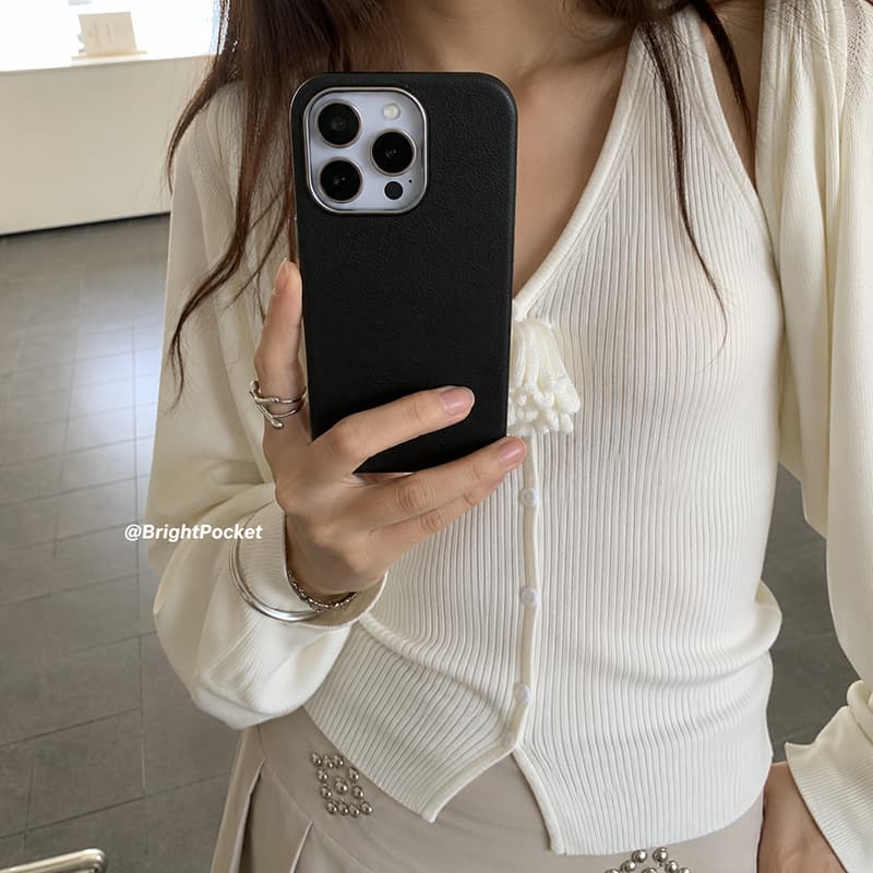 Capa para celular em cor sólida, couro texturizado de alta qualidade, compatível com iPhone 11/12/13/14/15/16 Pro Max.