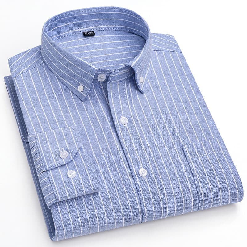 100% algodão Oxford listrado camisa de manga comprida masculina, Plus size 47 tamanho, algodão respirável solto Casual c