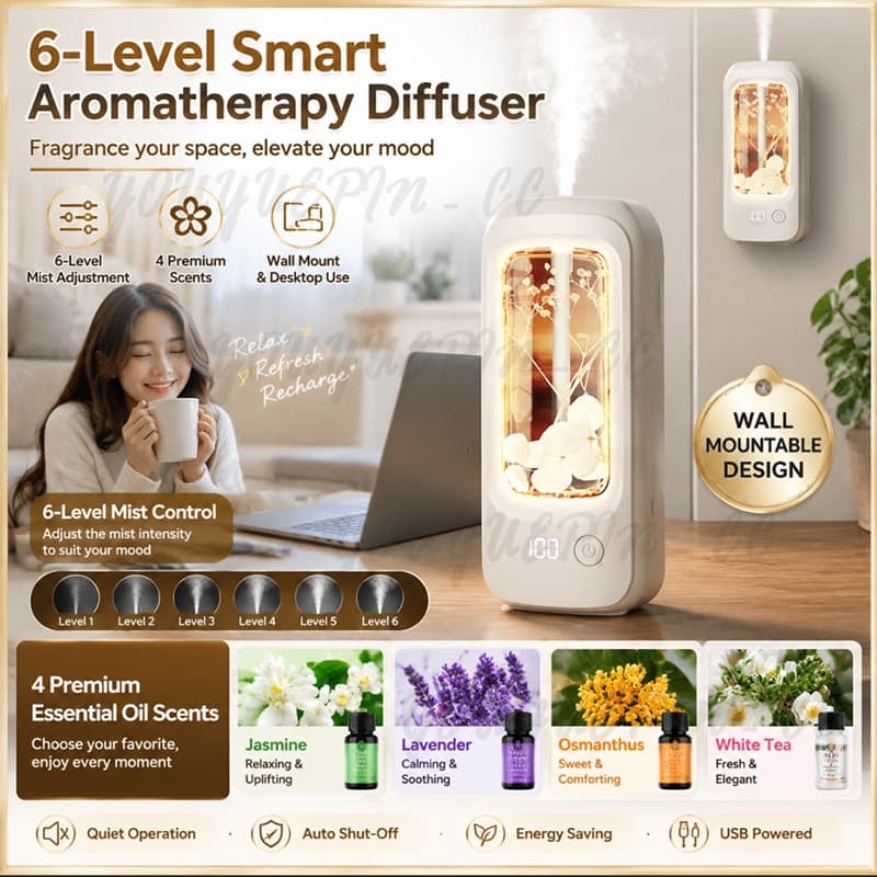 6 Modos Difusor De Aroma Fixado Na Parede Dispensador Ambientador Fragrância Óleo Essencial Umidificador Ar Aromaterapia