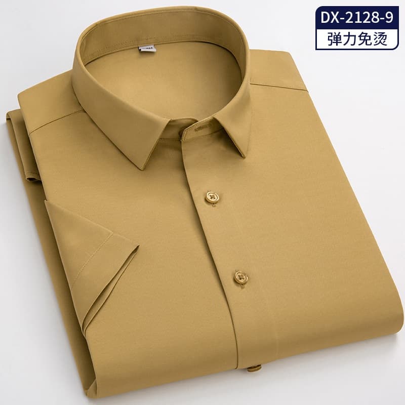 Camisa masculina sem costura de seda gelo estiramento de manga curta, cor sólida solta respirável estilo fino de secagem