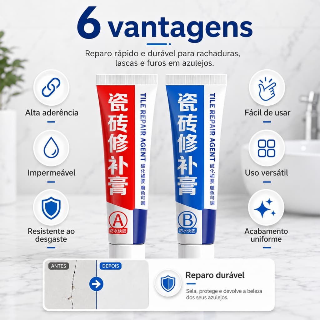 Massa Para Reparo De Azulejos E Pisos | Secagem Rápida , Resistente À Água Arranhões , Invisível