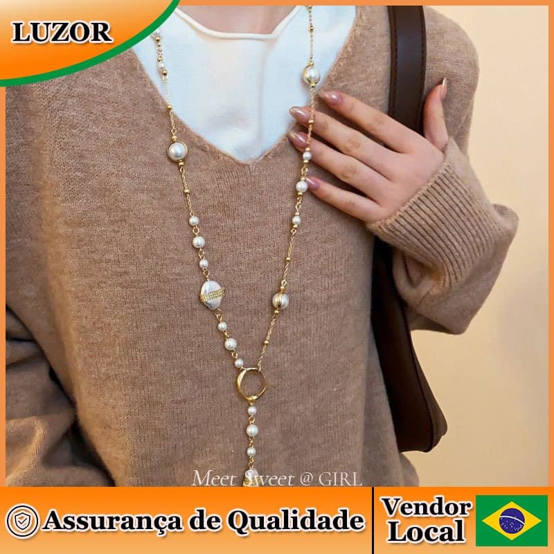 Pingente de pérola em formato especial, corrente de suéter, luz de luxo, atmosfera de moda de alta qualidade, acessórios