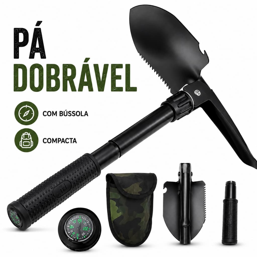 Pá Portátil Vira Picareta Dobrável Militar De Emergência Multi-função Acampamento