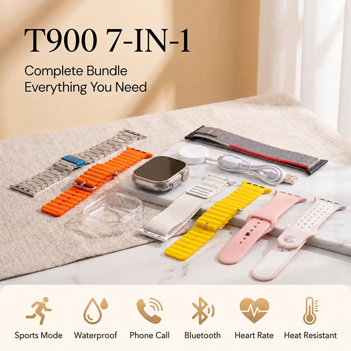 T900 MAX Relógio Inteligente Multi-Strap Watch Case Set Monitoramento do Sono Chamada Bluetooth IP67 À Prova D 'Água