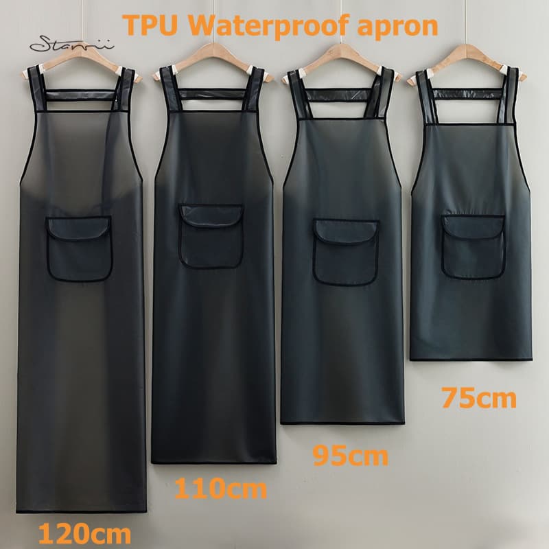 Avental Impermeável TPU Com Alça Traseira Ajustável Bolso Resistente A Óleo Múltiplas Opções De Comprimento Cozinha Rest