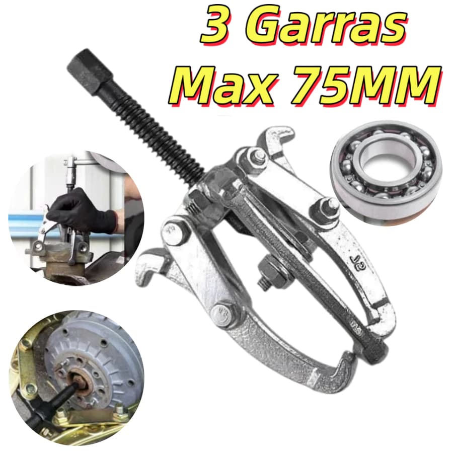 Saca Rolamento e Polia 3 Garras 75mm Aço Profissional Saca Polia Manual 3 Pol Metal Extrator samba