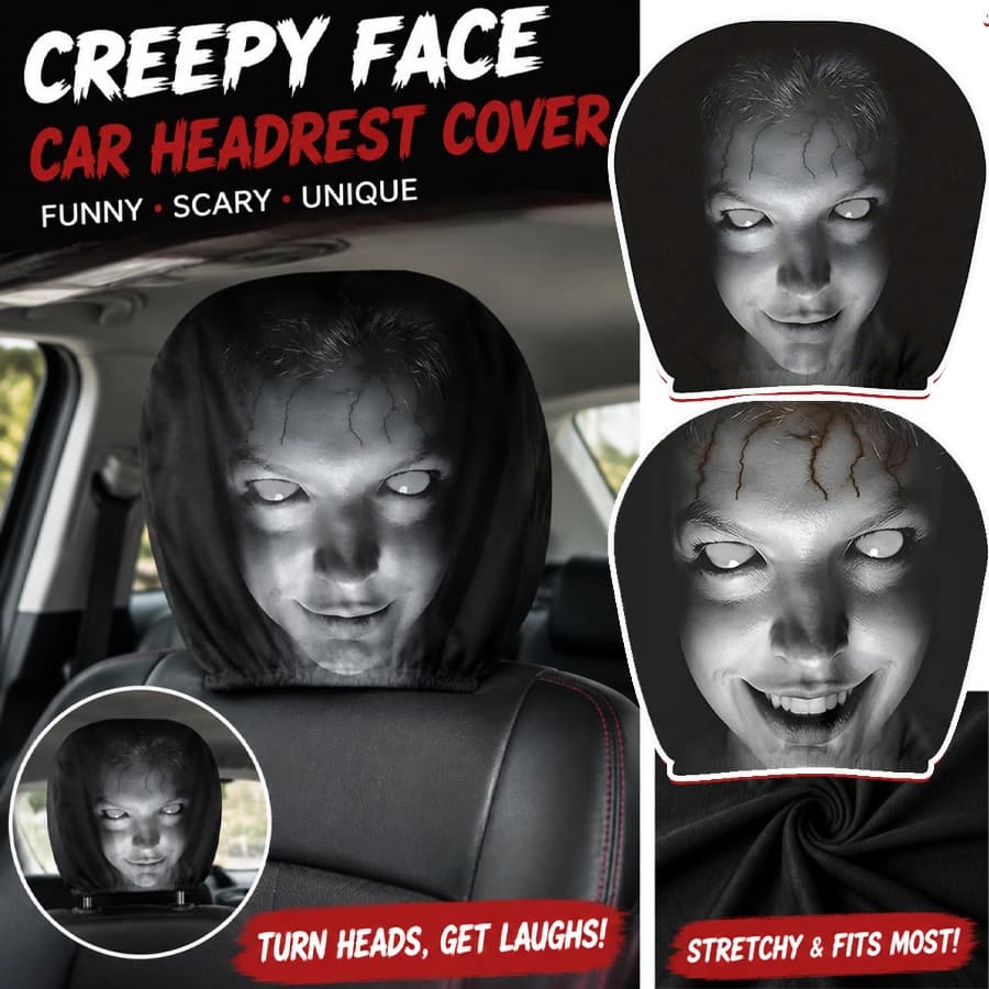 2 Peças Capas De Encosto De Cabeça Do Carro Assustador Fantasma Rosto Impressão Assento Automático Modelos Elásticos