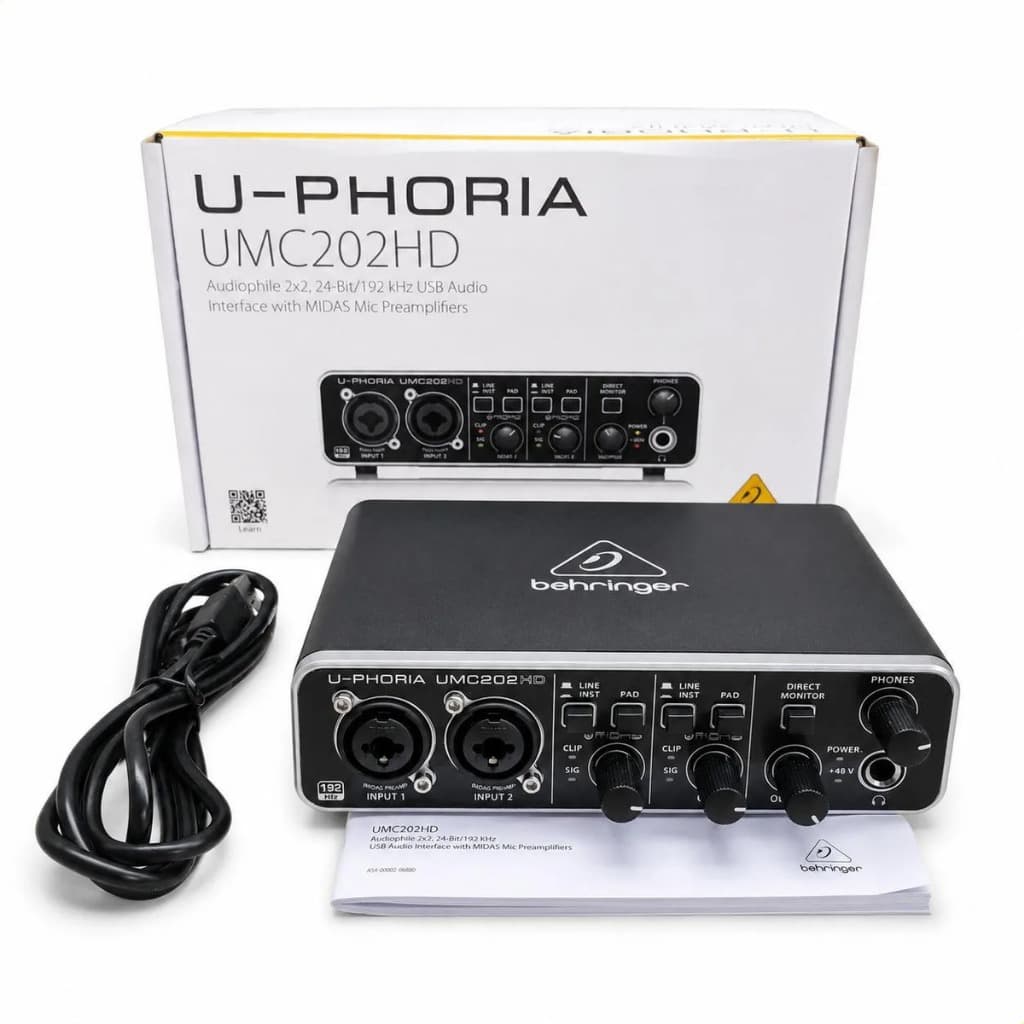 Placa De Som Pré-Amplificador De Interface De Áudio USB Behringer UMC202HD