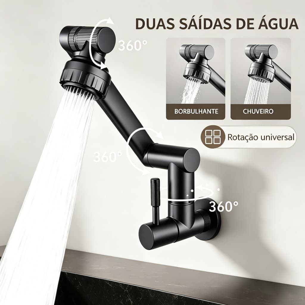 haosin Torneira Giratória 360° Com Braço Robótico Multiuso Para Cozinha e Banheiro Sem Cantos Mortos