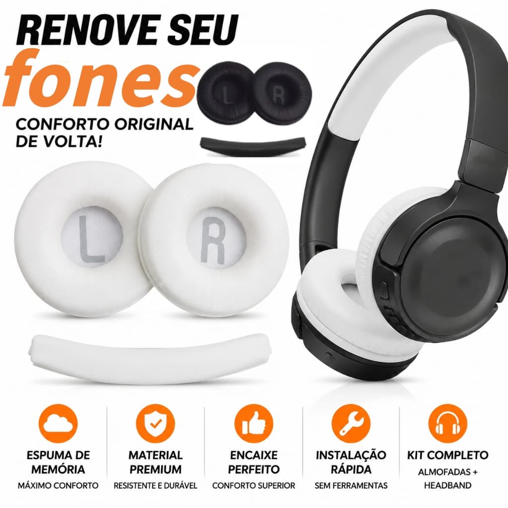 Par De Almofadas Macio Compatível Com Espuma T450 T500 T520 TUNE600BT TUNE660