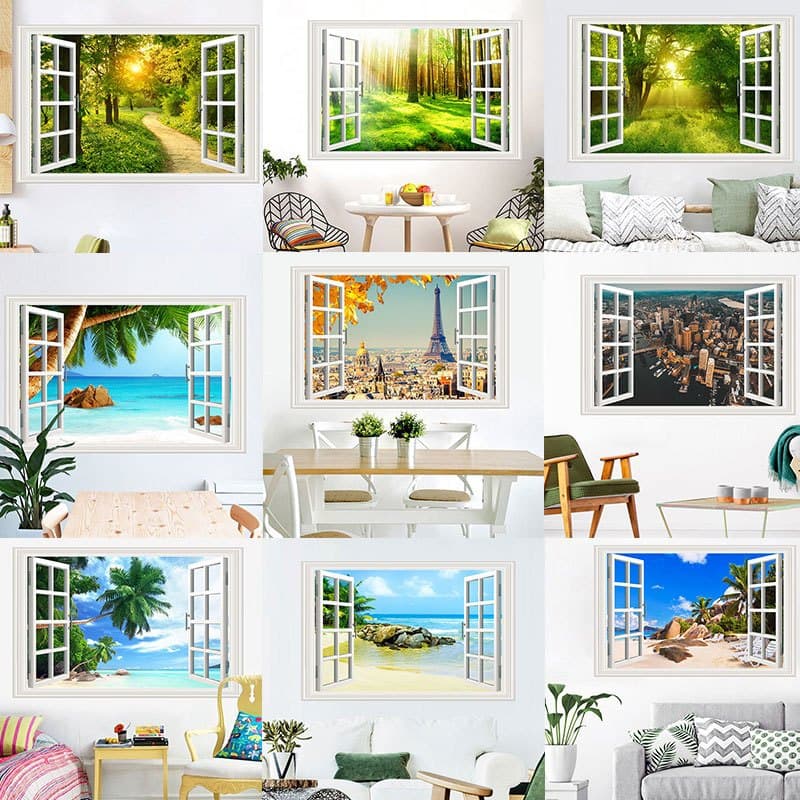 HJ190 Adesivos De Parede Para Decoração De Casa Com Janela Falsa