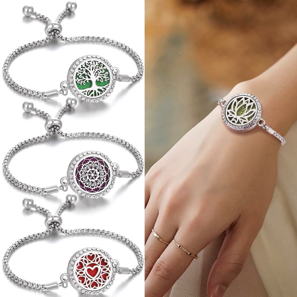 Nova Pulseira De Aromaterapia Rotativa Aberta locket Asa Coração Flor Charme Pulseiras Corrente Ajustável Perfume Difuso