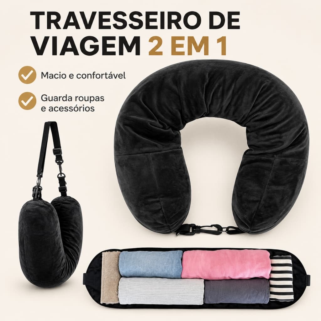 Travesseiro de Viagem U - Almofada de Pescoço Com Enchimento De Roupas Portátil para Viagem
