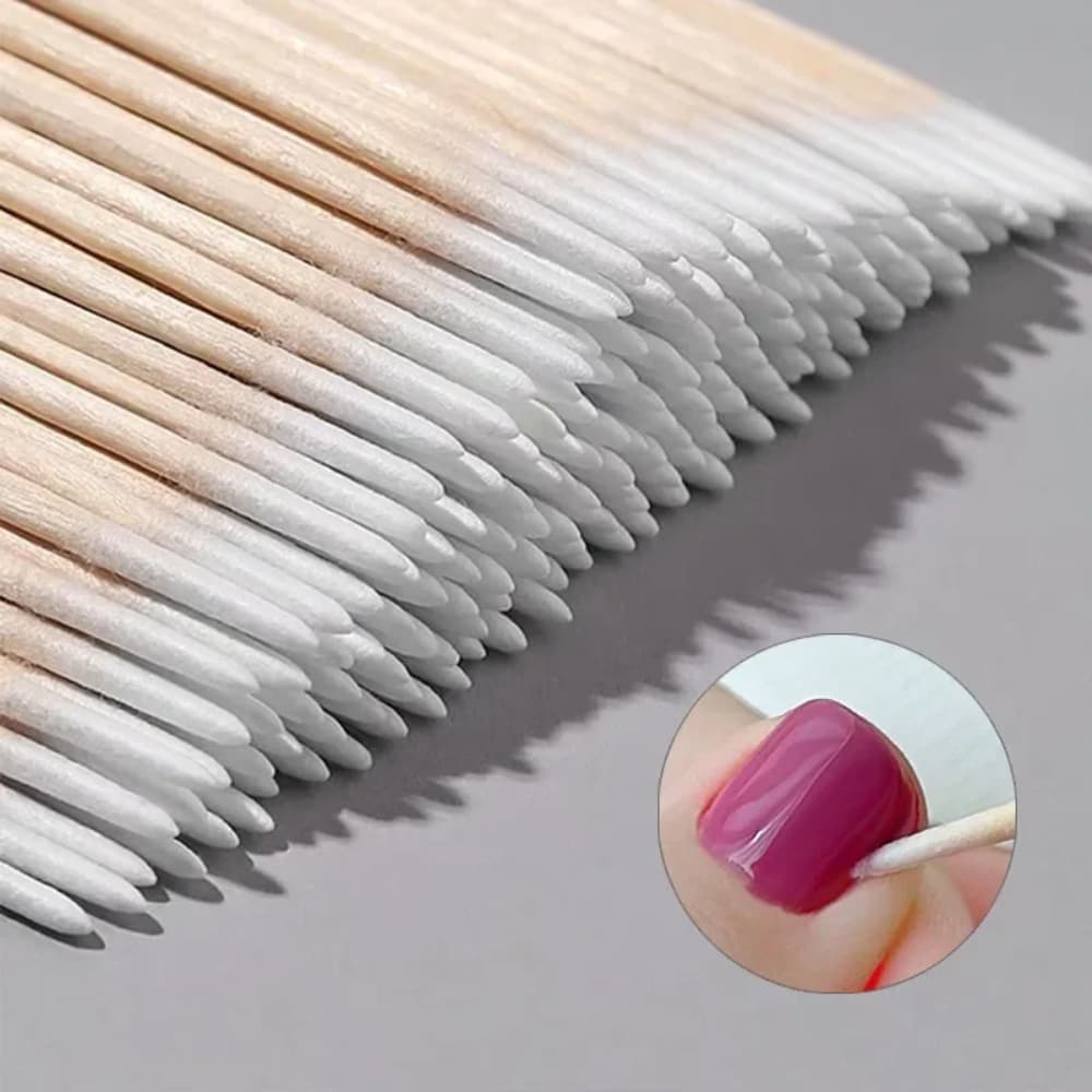 100 Pçs Unhas Ponta De Madeira Algodão Vara Botões Removedor Esmalte Varas Limpas Ferramentas Manicure